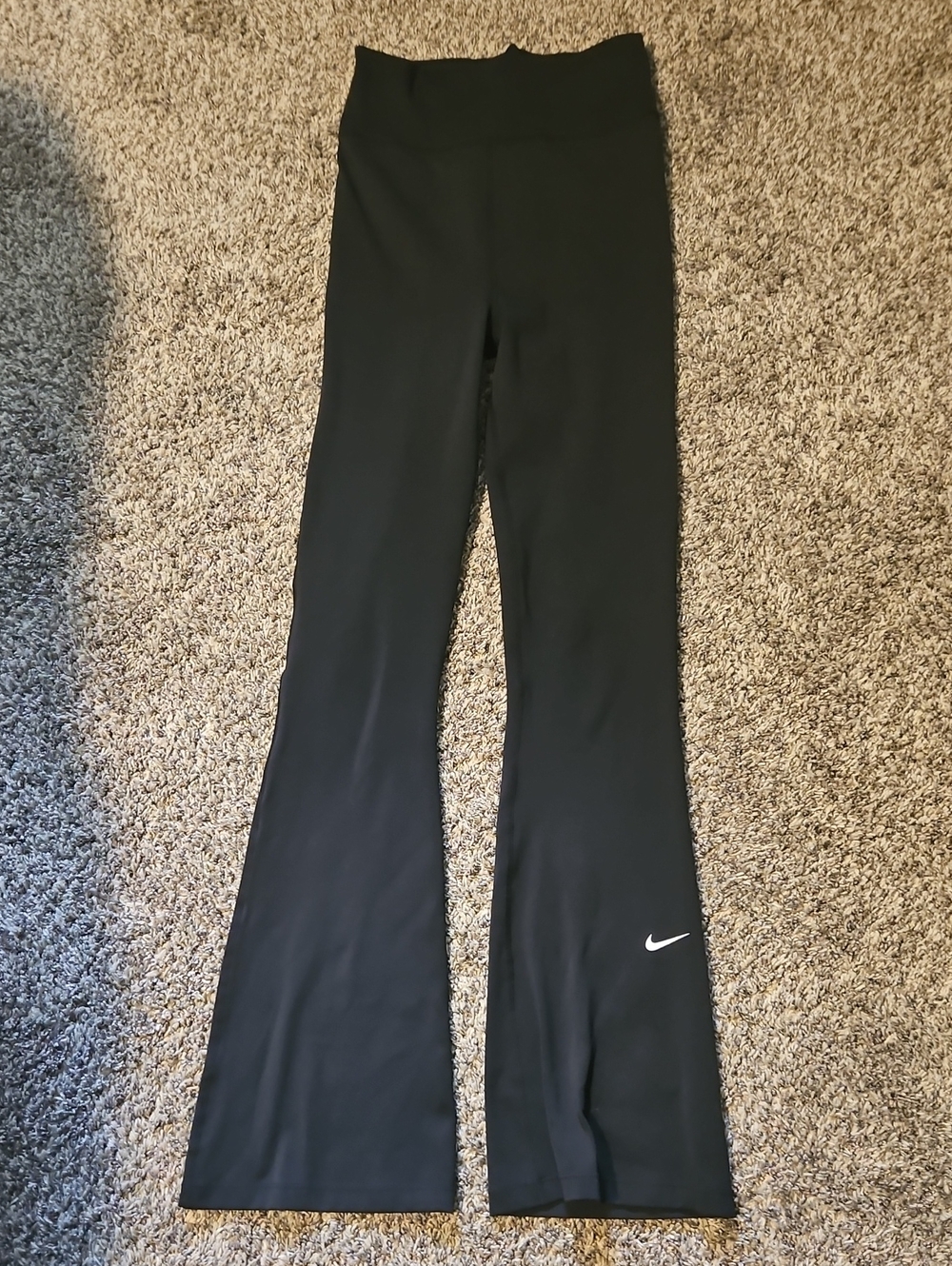 Nike Girls Black Flare Leggings with White Swoosh